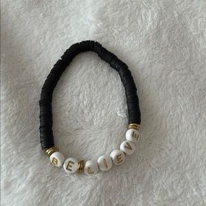 Black and White 'Believe' Beaded Bracelet